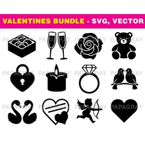 Valentinstag Icons SVG-Set - 16 Designs | Digitaler Download | Valentinstag Grafiken, 14.Februar Illustrationen