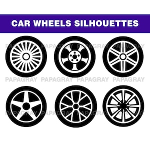 Car Wheels Silhouette Pack - 6 Designs | Digital Download | Car Tire SVG, Vehicle Tyre PNG, Automobile Vector, Motor Car Tire SVG
