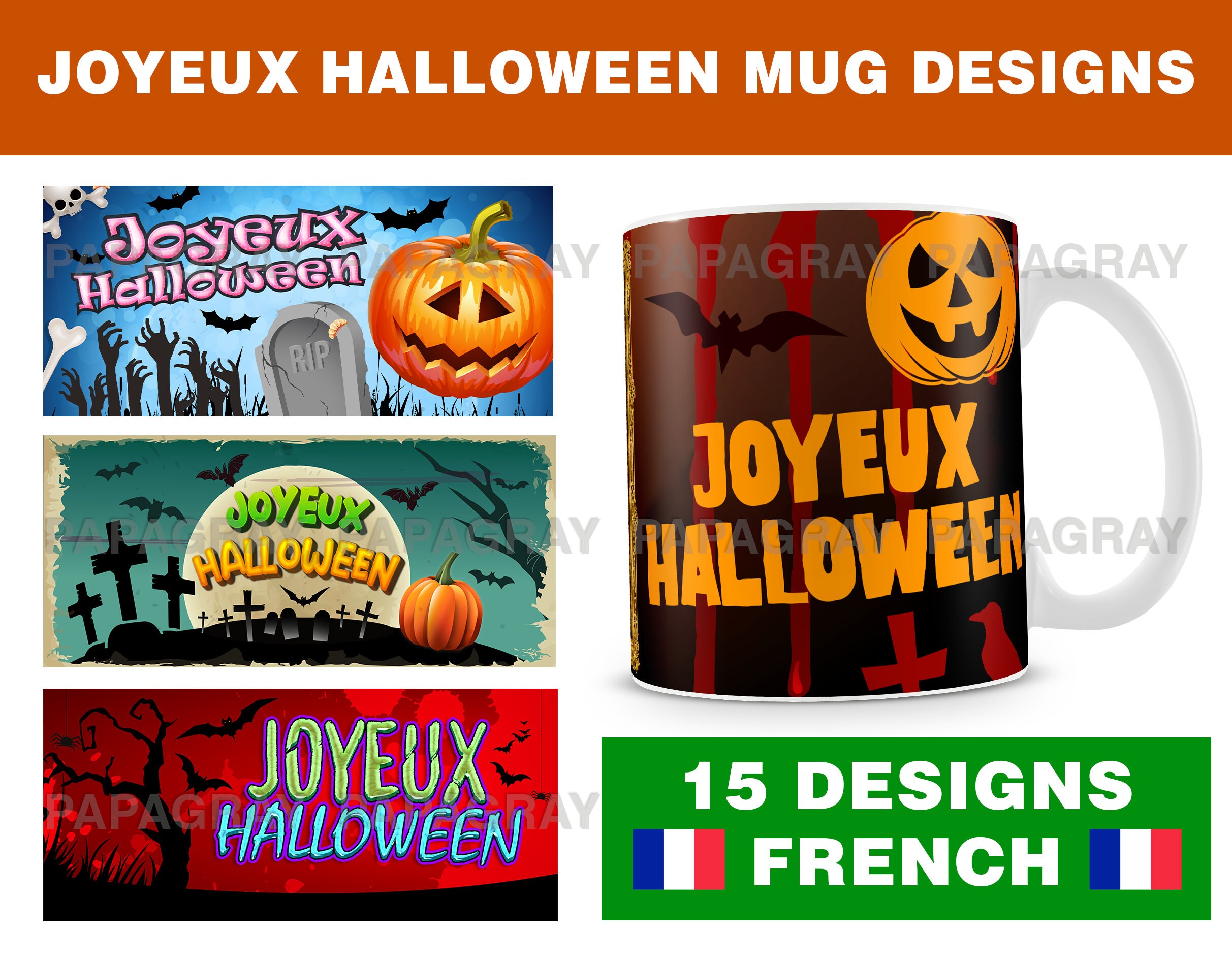 French Halloween Sublimation Templates For Mugs 15 Designs Etsy