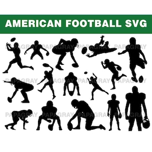 American Football SVG-silhouetpakket - 32 ontwerpen | Digitale download | Voetbalvector, voetballer, Amerikaans voetbal, png-afbeeldingen