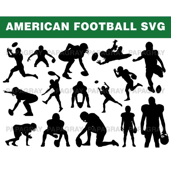 American Football SVG Silhouette Pack - 32 Designs | Digital Download | Football Vector, Football Player, American Football PNG Graphics