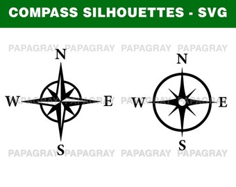 Compass SVG Silhouette Pack - 2 Designs | Digital Download | Orienteering Device, Navigational Instrument, Geographic Orientation