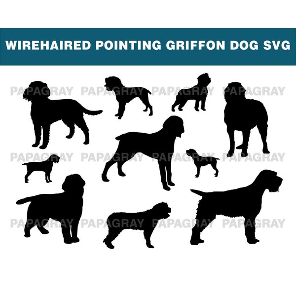 Wirehaired Pointing Griffon Dog Silhouette Pack - 10 Designs | Digital Download | Wirehaired Pointing Griffon SVG, Dog Cut File