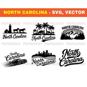 North Carolina SVG Vector Graphic Bundle - 7 Designs | Digital Download | United States, Raleigh Carolina USA State, Charlotte, SVG Cut File