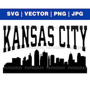 Kansas City Skyline SVG | Digital Download | Kansas Skyline Silhouette, City Illustration SVG, Cityscape PNG, United States Vector