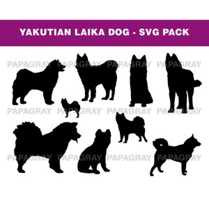 Yakutian Laika SVG-hondenpakket - 9 ontwerpen | Digitale download | Yakutiaanse laika hond SVG, honden vector, bestanden knippen, illustraties