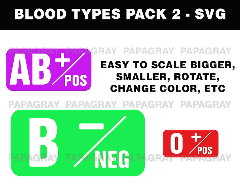 Blood Type SVG Graphics 8 Designs Pack 2 Digital Download A Blood Type PNG, Medical Graphic, Healthcare, B Blood Type Vector image 2