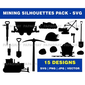 Gráfico SVG de minería - 15 diseños / Descarga digital / Industria minera PNG, Gráfico vectorial minero, Minero de carbón SVG, Vector de minería de oro