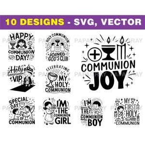 10 Heilige Communie Gezegden SVG-vectorbundel | Digitale download | Christelijke illustratie, citaten eerste communie, religieuze slogans
