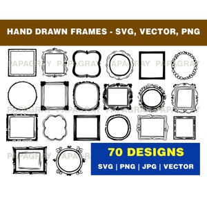 Hand Drawn Frames SVG Pack - 70 Designs | Digital Download | Wall Frame SVG, Art Frame Vector, Photo Border Graphic Cut Files