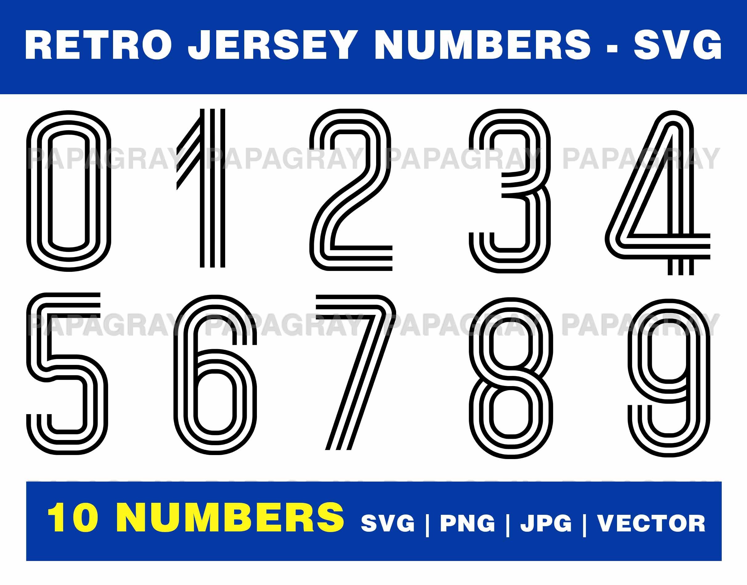 Retro Jersey Numbers SVG Pack 10 Numbers Digital Download Etsy