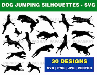 Dog Jumping Silhouette SVG Pack: 30 Vector Designs (Digital Download)