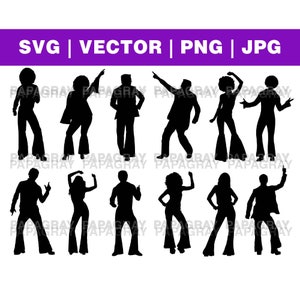 Disco Dancing Silhouette Pack - 12 Designs | Digital Download | Disco Dancing SVG, 1970s Dancing PNG, Disco Dancing Vector, Disco Cut File