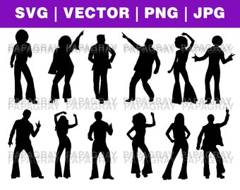 Disco Dancing Silhouette Pack - 12 Designs | Digital Download | Disco Dancing SVG, 1970s Dancing PNG, Disco Dancing Vector, Disco Cut File