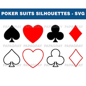 Poker Card Suits Silhouette Pack - 2 Designs | Digital Download | Playing Cards SVG, Card Diamond, Clubs, Hearts, Spades PNG