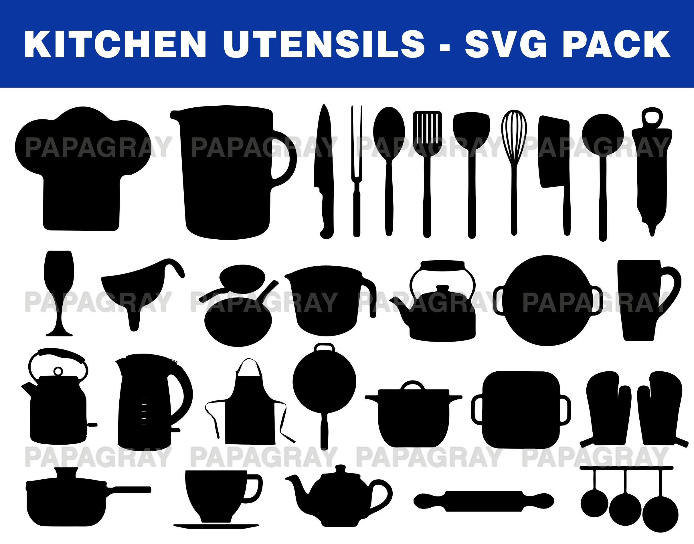 Cocina Utensilios Silhouette Pack 30 Diseños / Descarga | Etsy