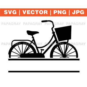 Bicicletta con cestino monogramma SVG vettoriale / download digitale / bici retrò PNG, pedale, bicicletta europea, monogramma diviso, file di taglio grafico