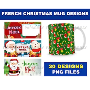 French Christmas Sublimation TEMPLATES for Mugs - 20 Designs | Digital Download | Xmas Mug, Christmas Mug, French Sublimation, Joyeux Noel