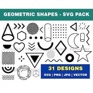Geometric Shapes SVG Silhouette Pack - 31 Designs | Digital Download | Geometric PNG, Geometric Vector Graphic, Geometric SVG