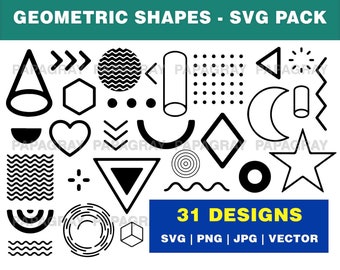 Geometric Shapes SVG Silhouette Pack - 31 Designs | Digital Download | Geometric PNG, Geometric Vector Graphic, Geometric SVG