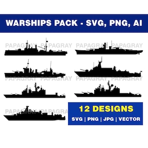 Navy Warships SVG Silhouette Pack | Digital Download | Navy SVG, Warship svg, Battleship Graphic, Sea, Navy Destroyer, Navy Cruiser svg,