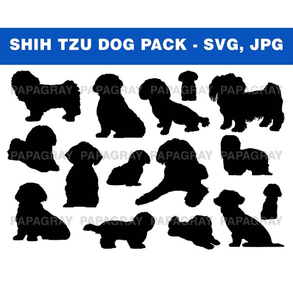 Shih Tzu Dog Silhouette Pack - 15 Designs | Digital Download | Shih Tzu SVG, Shih Tzu PNG, Shih Tzu Vector, Shih Tzu Outline Graphic