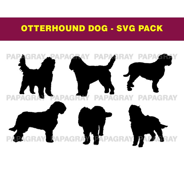 Otterhound Dog Silhouette Pack - 6 Designs | Digital Download | Otterhound SVG, Otterhound Dog PNG, Otterhound PNG Vector, Otterhound Dog