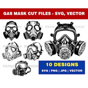 Gas Mask SVG Cut Files - 10 Designs | Digital Download | Respirator Vector, Breathing Apparatus Graphic, Protective Mask Cut File
