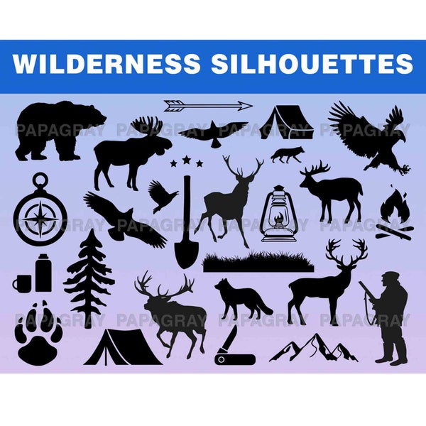 Wilderness Silhouette Pack - 30 Designs | Digital Download | Wilderness Svg, Wilderness PNG, Outdoor, Wild, Camping Svg, Hunting Svg Vector