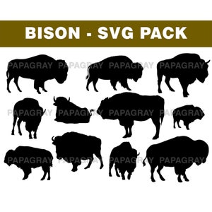 Bison Silhouette Pack - 11 Designs | Digital Download | Bison SVG, Bison PNG, Buffalo Vector, Wild Ox Svg Graphic, Bison Shape Outline