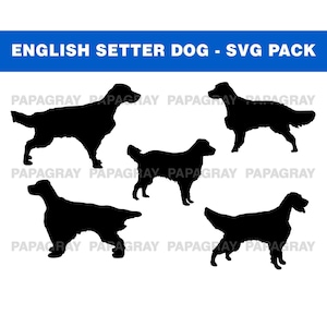 English Setter Dog Silhouette Pack - 5 Designs | Digital Download | English Setter Dog SVG, English Setter SVG, English Setter Dog PNG
