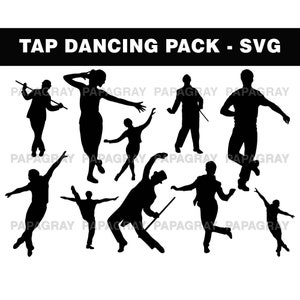 Paquete de siluetas de claqué: 10 diseños / Descarga digital / Claqué SVG, Claqué PNG, Claqué JPG, Gráfico de bailarín de claqué, Bailarín