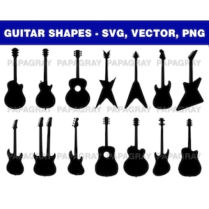 20 gitaar SVG, PNG, Vector - Guitar Silhouette Pack | Digitale download | Guitar Shape SVG, basgitaar Svg, gitaar png, gitaar silhouet