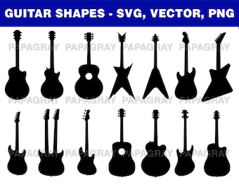 20 Guitar SVG, PNG, Vector - Guitar Silhouette Pack | Digital Download | Guitar Shape SVG, Bass Guitar Svg, Guitar png, Guitar Silhouette