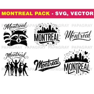 Ensemble d'illustrations vectorielles SVG Montréal - 6 modèles | Téléchargement numérique | Canada, Québec Skyline Silhouette, fichier de coupe SVG, Illustration canadienne