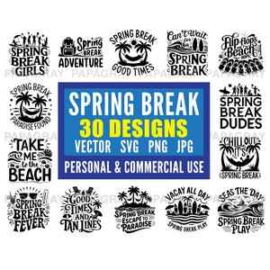 Spring Break Sprüche SVG Vektor Bundle - 30 Designs | Digitaler Download | Frühlingsbruch Zitate, Erzieher Sprüche, Midterm Break Illustrationen