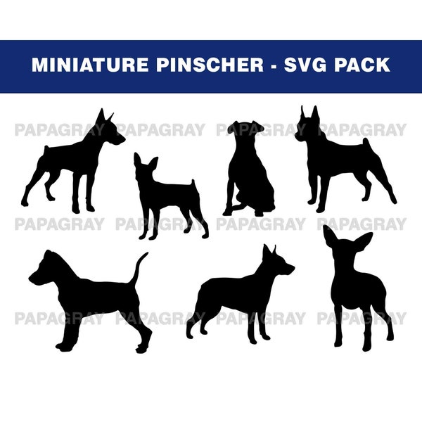 Miniature Pinscher Dog Silhouette Pack - 7 Designs | Digital Download | Miniature Pinscher SVG, Miniature Pinscher Dog PNG, Dog Vector