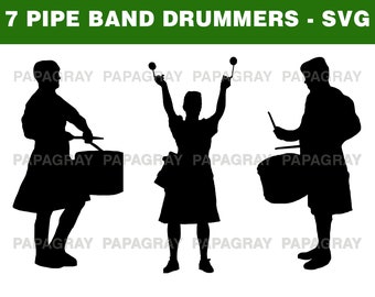 Pipe Band Drummers Silhouette Pack - 7 Designs | Digital Download | Bagpipe Drummers svg, Scottish Drummers svg, Marching Band Drummers