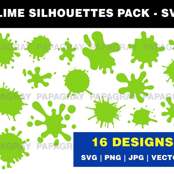 Slime SVG Graphic - 16 Designs | Digital Download | Green Goo PNG, Slime Vector Graphic, Slime Gunk Shape SVG, Splatter Vector