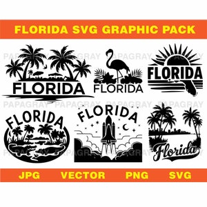 Florida SVG Vektorgrafik-Bundle - 8 Designs | Digitaler Download | Florida USA, Miami, Tampa,ballo, Beaches, Sonne