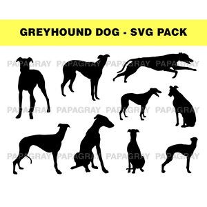 Greyhound Dog Silhouette Pack - 9 disegni / Download digitale / Greyhound SVG, Greyhound Dog PNG, Greyhound Vector, Greyhound Dog SVG file