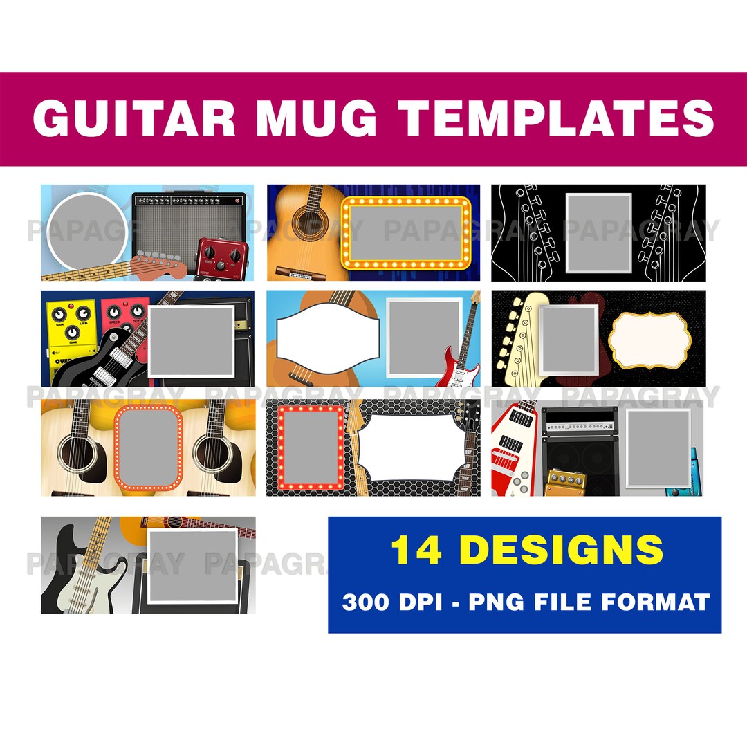 Guitar Mug Templates 14 Designs Digital Download Guitarist Cup ...