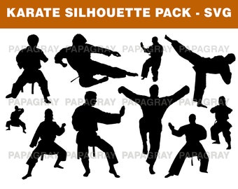 Karate Silhouette Pack - 10 Designs | Digital Download | Karate SVG, Martial Arts PNG, Judo Vector Graphic, Karate Silhouettes