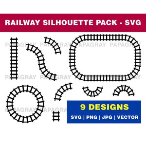 Silhouetpakket spoorweg - 9 ontwerpen | Digitale download | Spoorweg-SVG, Spoorweg-png, Treinspoorvectorafbeelding, Spoorweg-SVG
