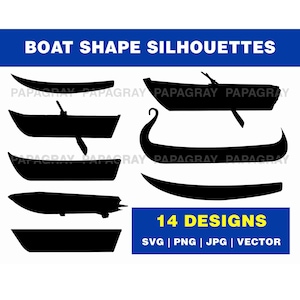 Boat Shapes SVG Silhouette Pack - 14 Designs | Digital Download | Boat Shape PNG, Boat Shapes Vector, Boat Shape Graphic