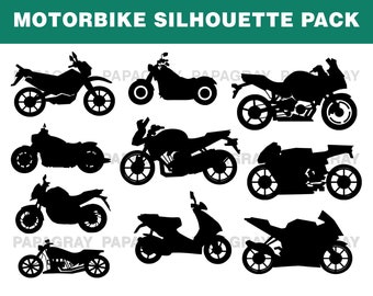 Motorbike Silhouette Pack - 10 Designs | Digital Download | Motorbike SVG, Bike PNG, Motorbike JPG, Motorcycle Graphic, Motorcycle Svg