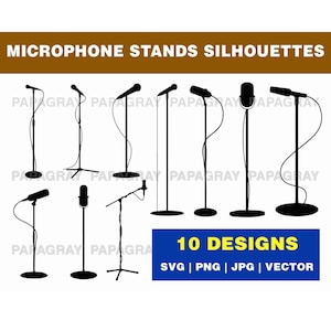 SVG-pakket microfoonstandaard silhouet - 10 ontwerpen | Digitale download | Vector microfoonstandaard, vectorafbeelding muziekmicrofoon