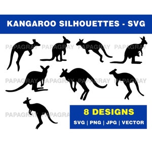 Känguru Silhouette Pack - 8 Designs | Digitaler Download | Känguru SVG, Känguru Vektor, Tier Wallaby PNG