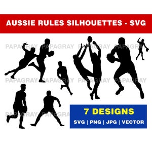 Australian Rules Football Silhouette Pack - 7 Designs | Digital Download | Australian SVG, Football Vector, Aussie Vector, Sport PNG