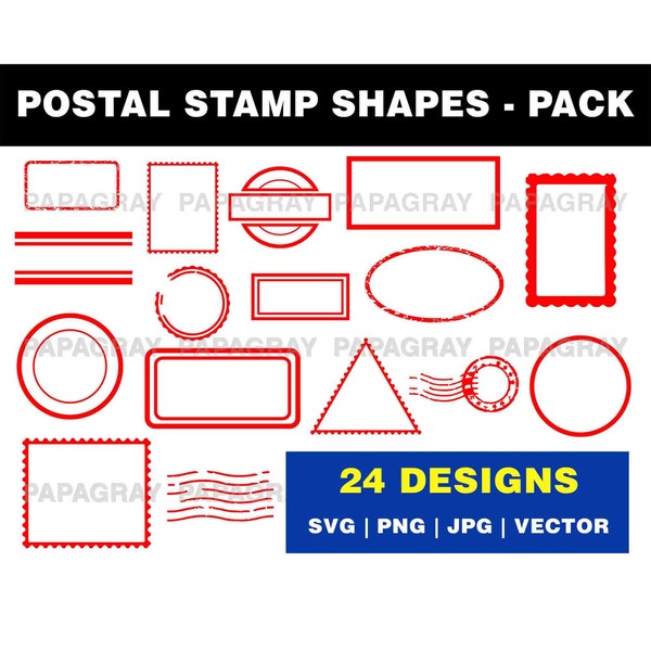 Postal Stamp Shape SVG Silhouette Pack - 24 Designs | Digital Download | Post Stamp PNG, Stamps Shape, Stamp Outline Vector